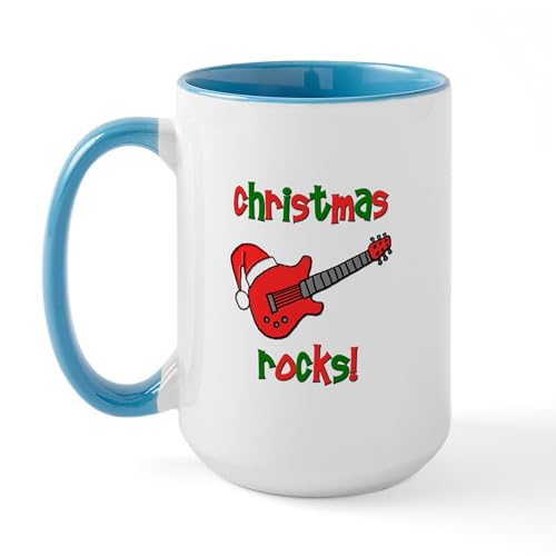 White/Blue Inside - Christmas Rocks! Guitar Santa Large Mug