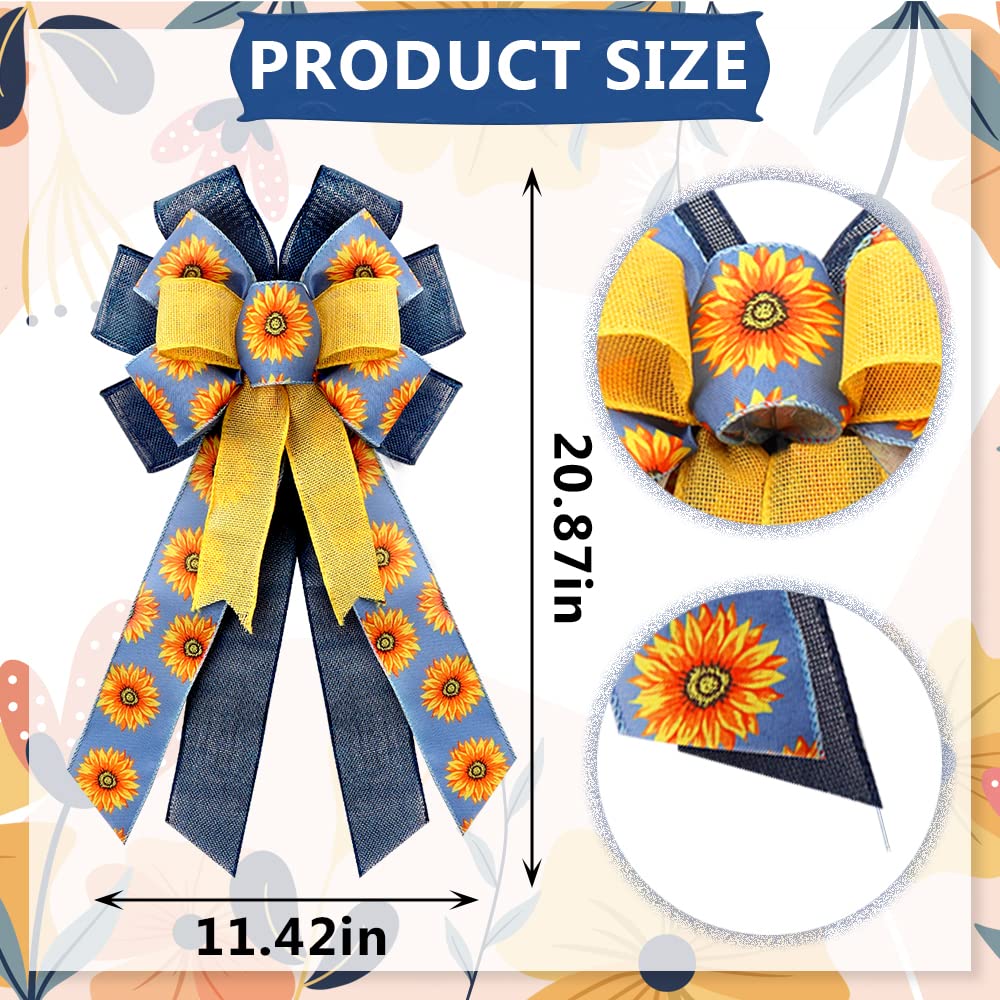 Large Sunflower Wreath Bows - Spring Blue Yellow Farmhouse Decor for Door