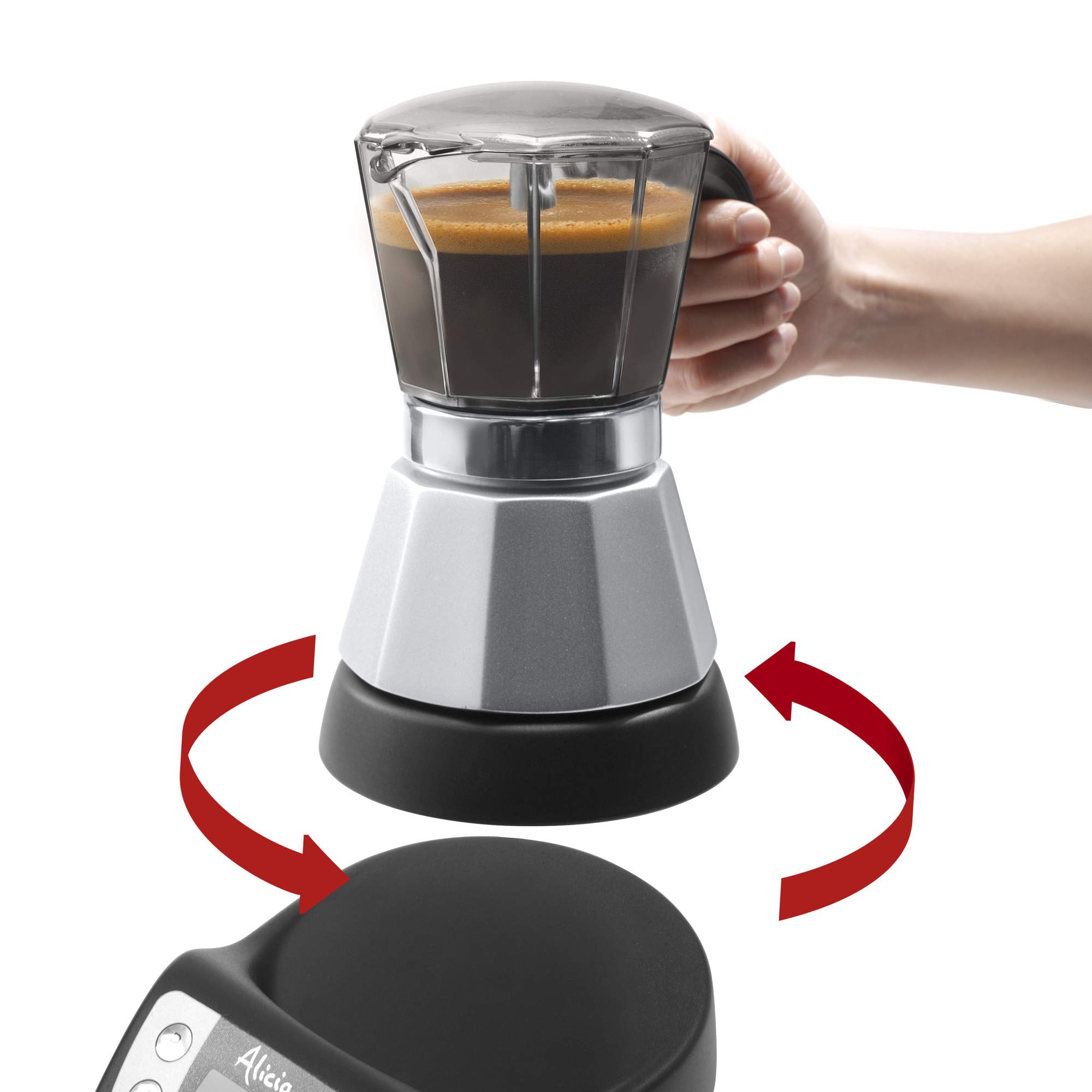 De'Longhi Alicia Plus EMKP 63.B Electric Moka Pot Coffee Maker, 550W, Independent, Black & Silver - Perfect for Home, Office, and Espresso Lovers