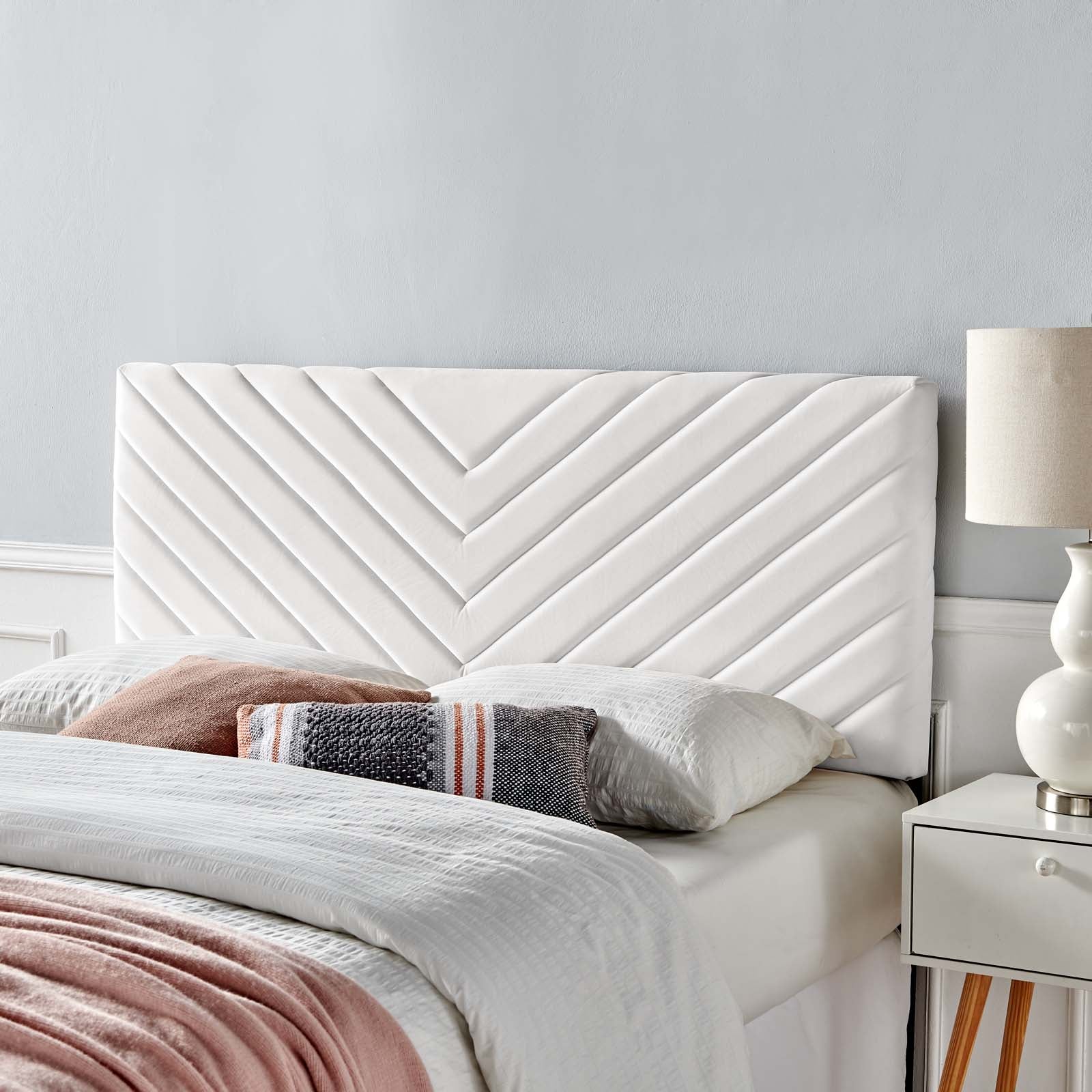Alyson Angular Channel Tufted Performance Velvet Headboard - Queen Size Upholstered Bed Headboard for Bedroom Decor - Perfect for Modern, Luxury and Cozy Home Design