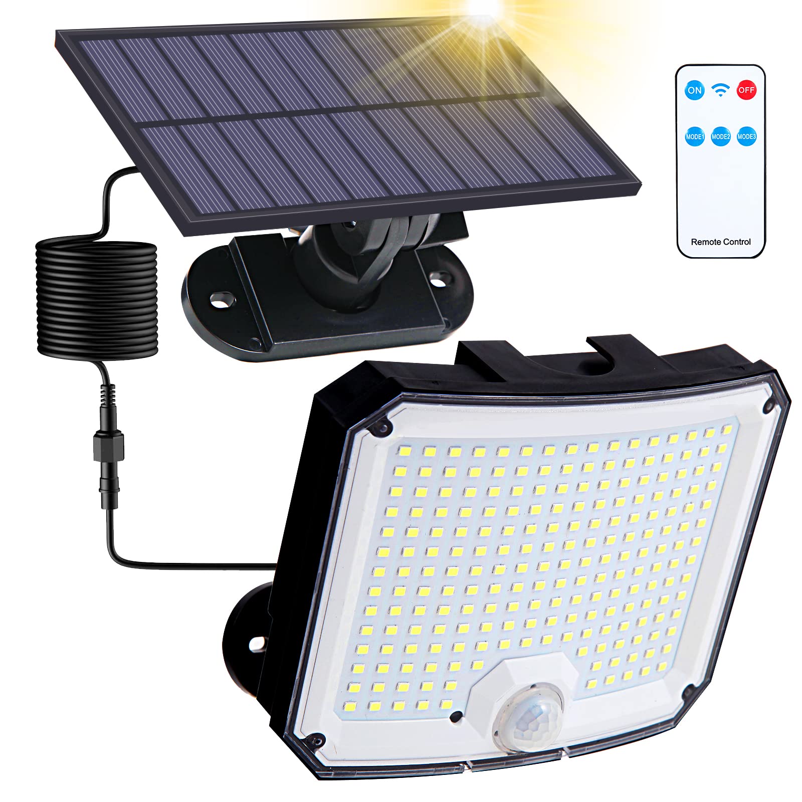 Solar Motion Sensor Lights Outdoor - 208 LED Waterproof Flood Lights with Remote for Garage, Yard, Patio