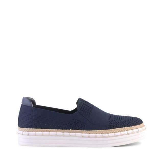 Women's Comfortable Queen Slip-On Sneakers - Soft Navy Knit Fabric Casual Shoes for Walking, Travel & Everyday Wear