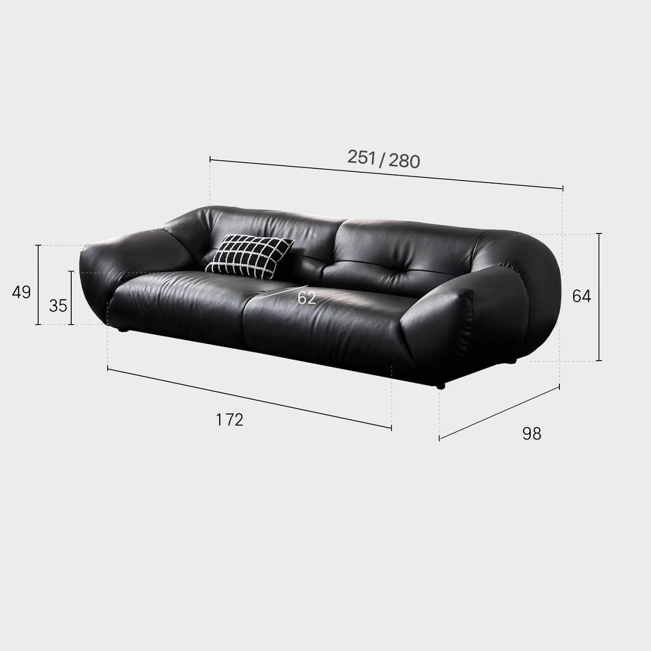Premium Black Microfiber Leather Sofa - Modern Minimalist 3-Seater Couch for Living Room, Lounge & Office - Ultra Comfortable & Stylish Home Furniture