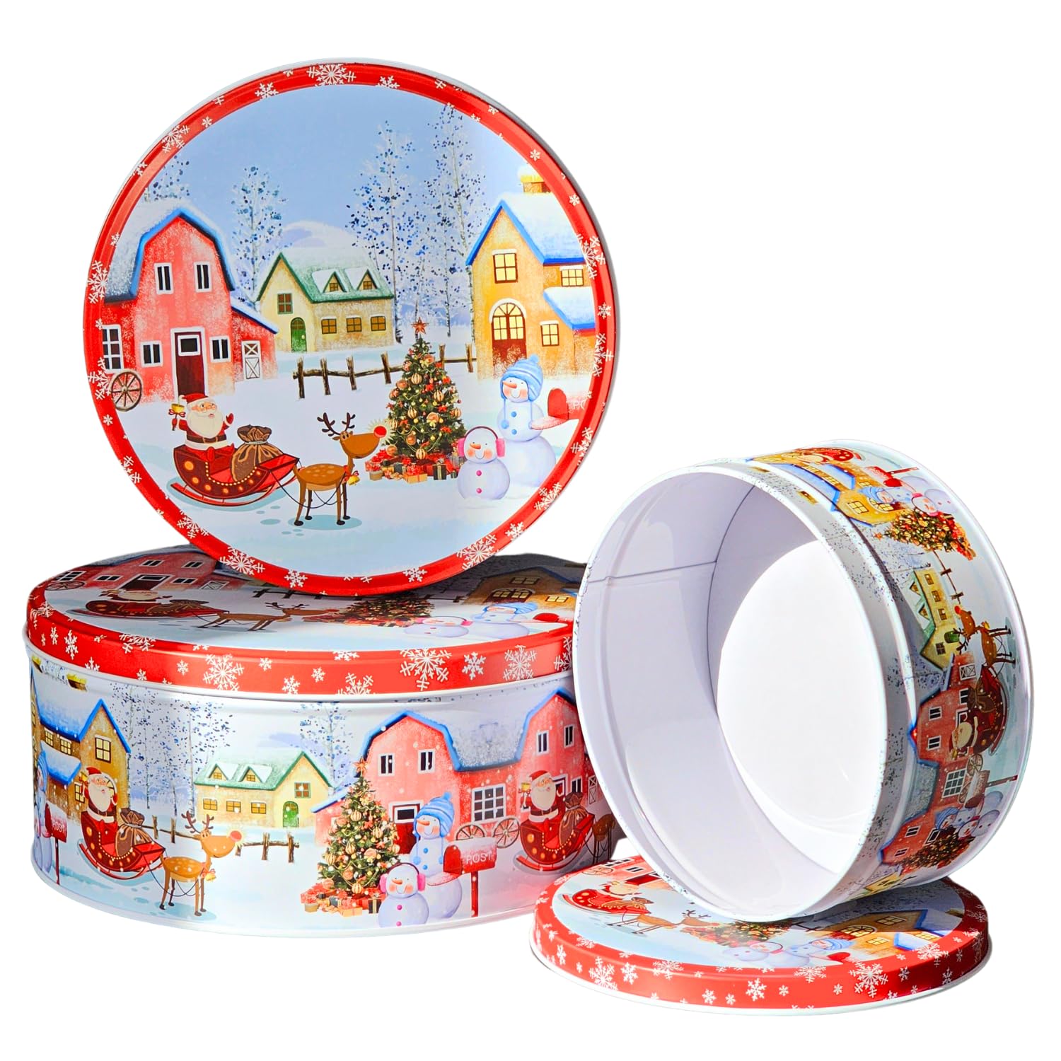 3-Piece Christmas Cookie Tins Set with Lids - Holiday Storage Containers for Cookies, Snacks & Gifts - Festive Christmas Wonderland Design - Perfect for Holiday Baking, Party Treats & Gift Giving