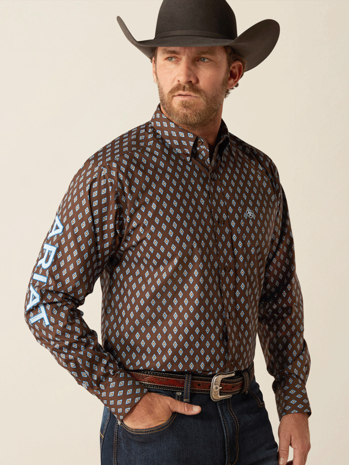 Ariat Men's Team Oak Classic Fit Shirt - Brown Long Sleeve Western Work Shirt for Ranch, Rodeo & Outdoor Activities