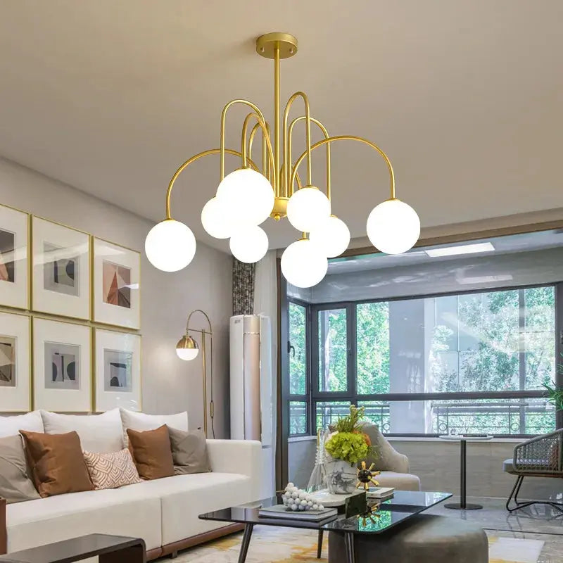 8-Light LED Glass Ball Chandelier in Black/Gold - Modern Crystal Ceiling Light Fixture for Dining Room, Living Room & Bedroom