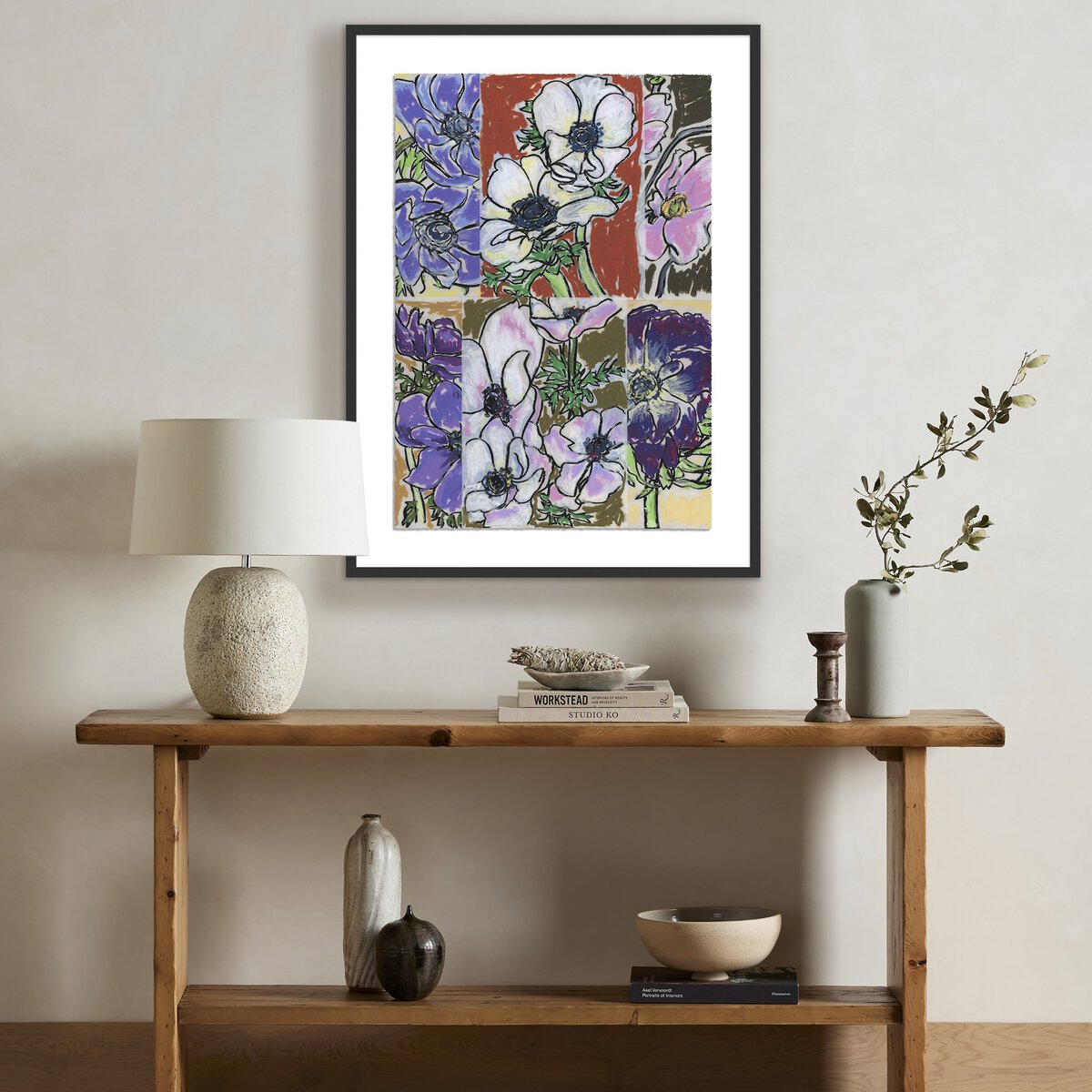 Anemone Collage 2 by Katie Chance - 30x40 Inch Black Maple Wood Frame Wall Art - Perfect for Living Room, Bedroom & Office Decor
