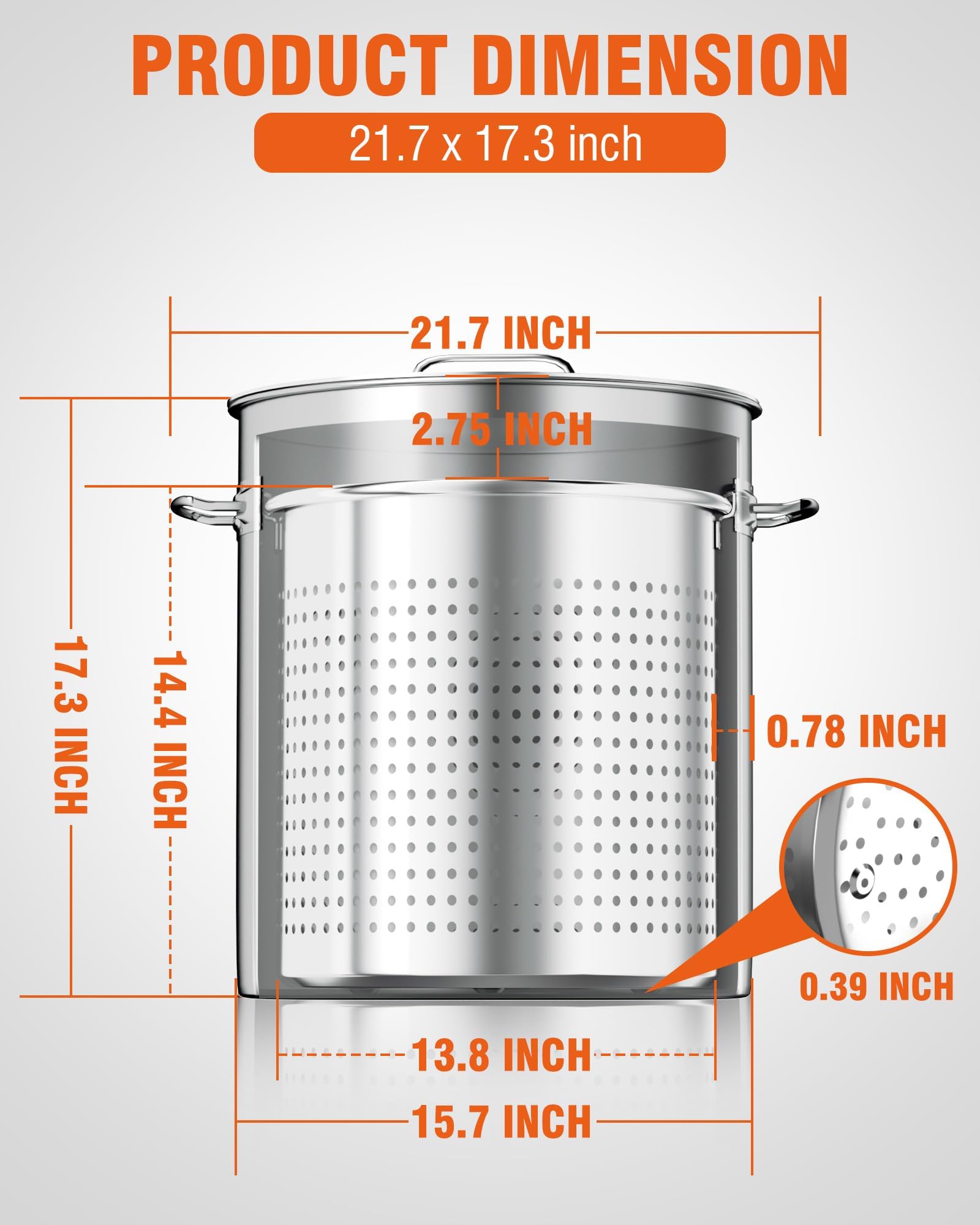 60QT Stainless Steel Seafood Boil Pot with Basket & Lid - Commercial Turkey Fryer for Crab, Lobster, Crayfish & Shrimp - Outdoor Cooking & Large Gatherings (21.7