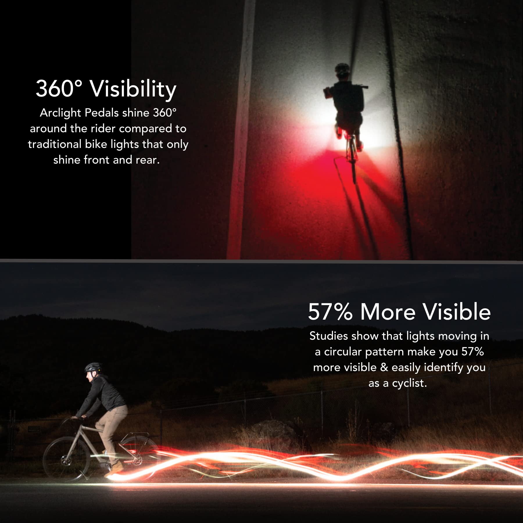 REDSHIFT ARCLIGHT PRO LED Bike Pedals - USB Rechargeable Flat Bicycle Pedals with Auto On/Off, 36+ Hour Battery, Weatherproof Aluminum Design, 9/16