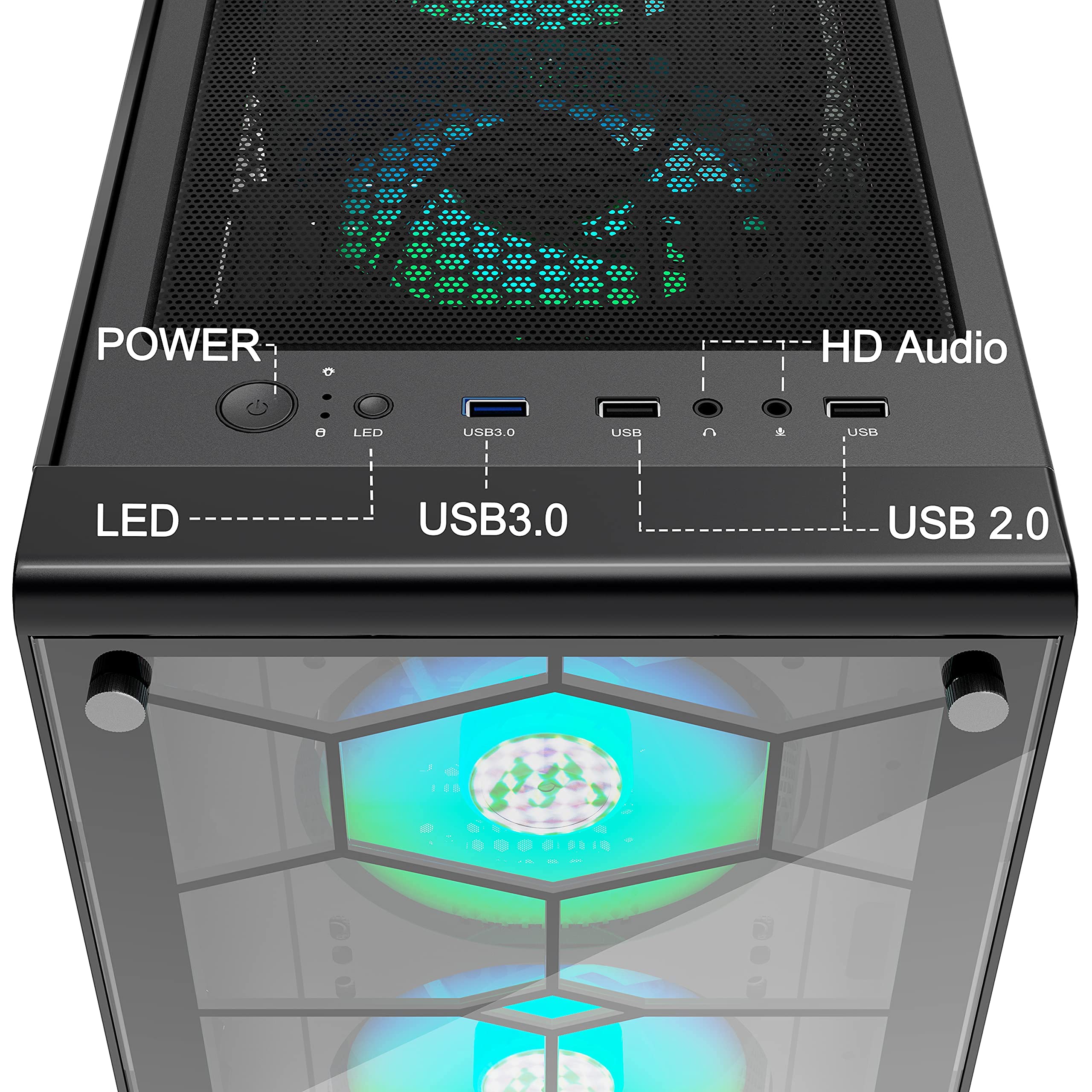 MUSETEX ATX Mid-Tower Gaming PC Case with 6 Pre-Installed ARGB Fans, USB 3.0, Tempered Glass - Excellent Cable Management & Airflow for ATX/Micro ATX/ITX Motherboards (Black, G06N6) - Perfect for Gaming Rigs, Streaming Setups & High-Performance Computers