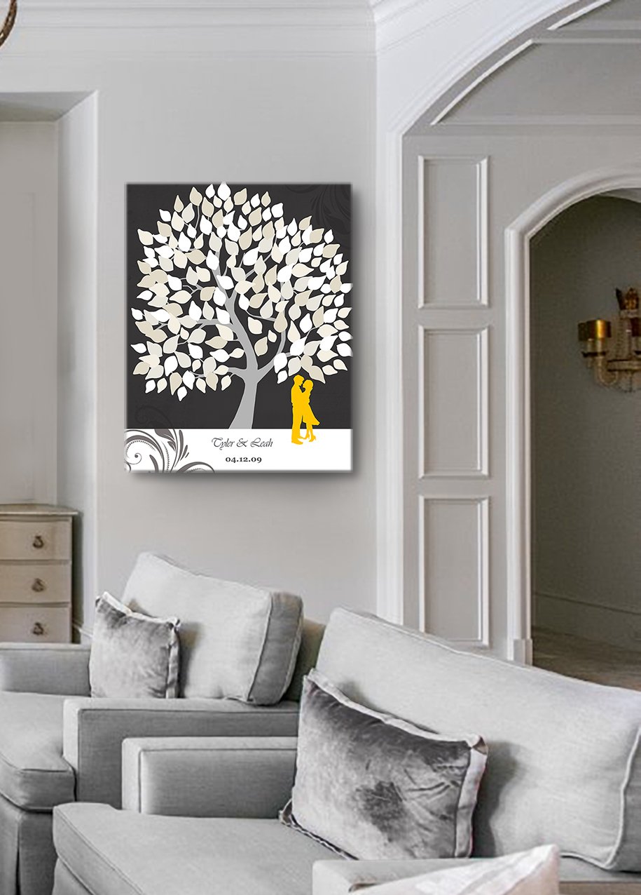 Personalized Couples Canvas Wall Art - Custom His & Hers Romance Tree with Names & Date - Wedding, Anniversary, Housewarming Gift - Charcoal 20