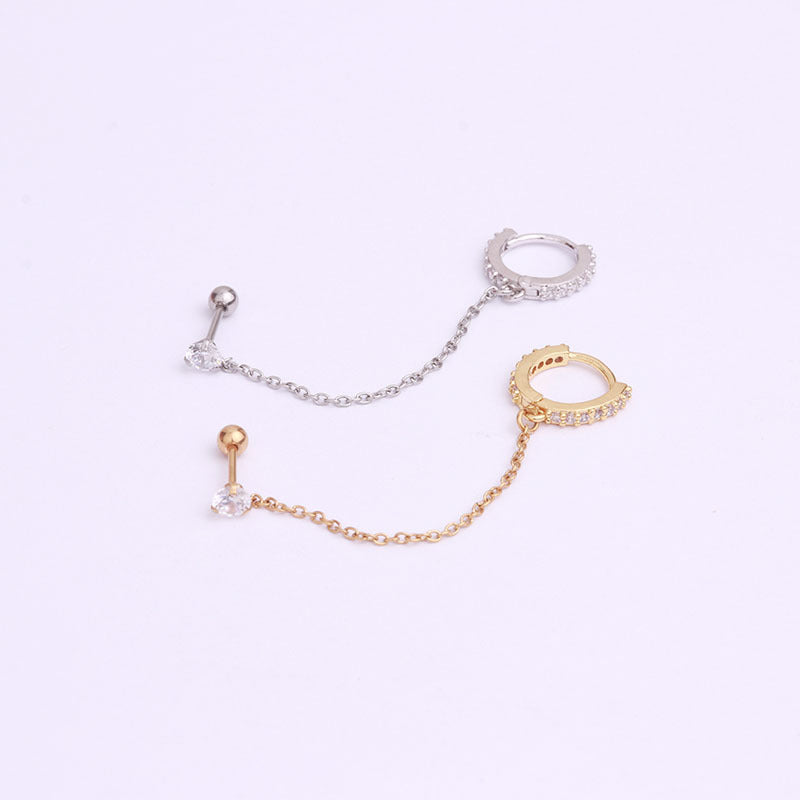 20G Connected Second Hole Chain Hoop Earrings for Women - Trendy Double Piercing Jewelry | Perfect for Layering & Everyday Wear | HSPJ275