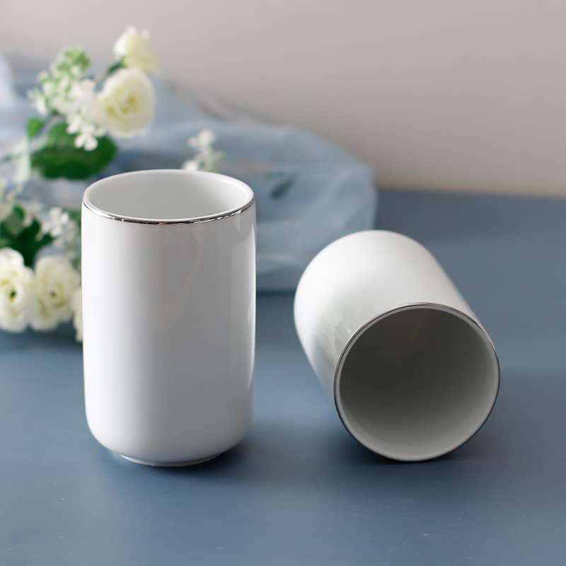Modern White Ceramic Bathroom Set - 5-Piece Vanity Accessories (Toothbrush Holder, Cup, Lotion Bottle, Toilet Brush & Holder) for Stylish & Organized Bathroom Decor | Perfect for Home, Hotel, Spa & Guest Bathrooms