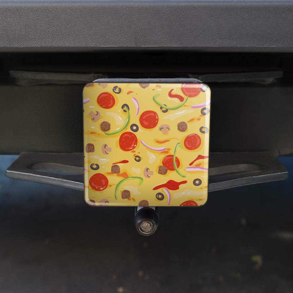 Pepperoni, Olives & Onions Pizza Design Trailer Hitch Cover Plug - Durable Hitch Insert for Trucks, SUVs & RVs - Perfect for Camping Trips & Tailgating Parties
