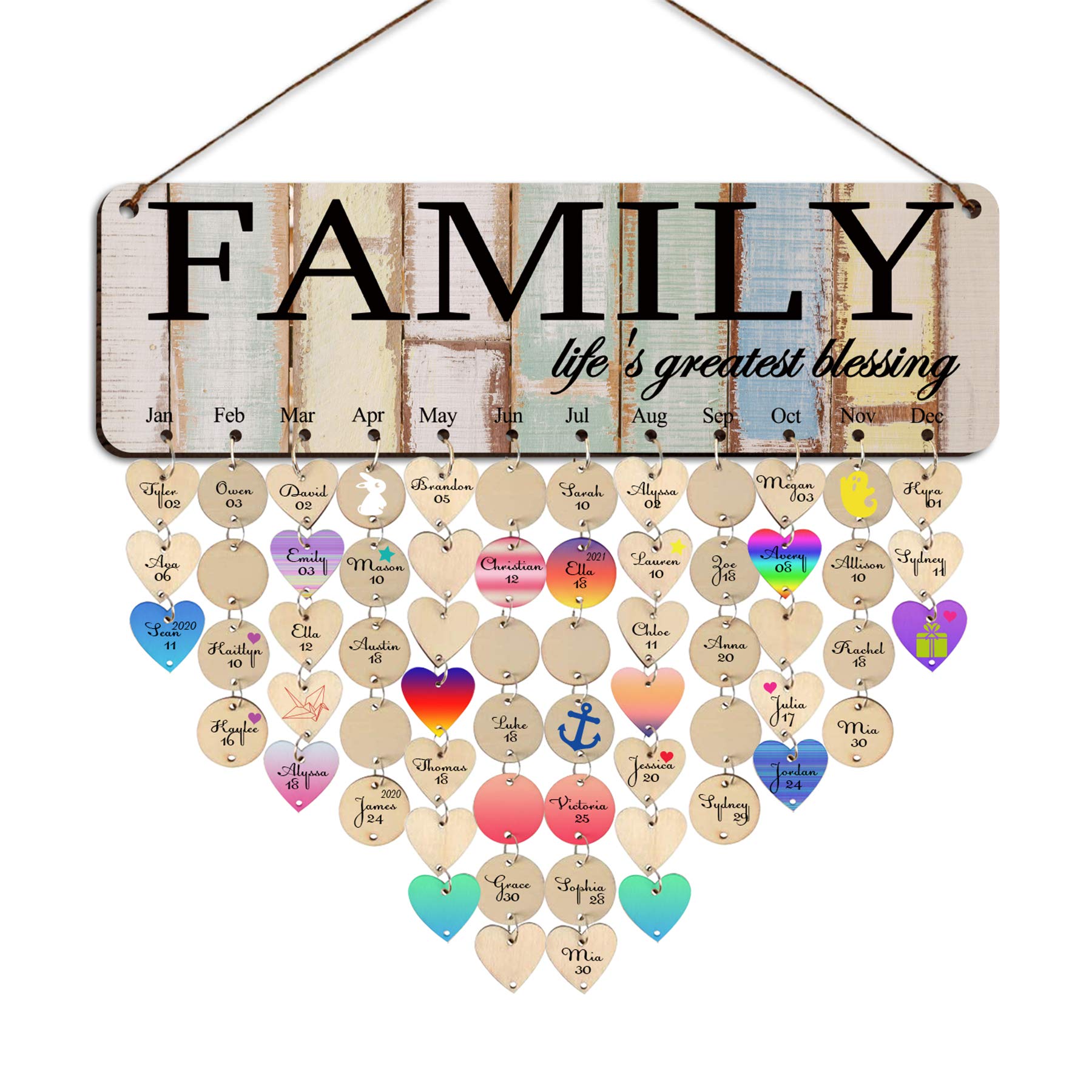Wooden Family Birthday Calendar Wall Hanging - Personalized Birthday Reminder Board with Tags | Perfect Gift for Mom, Grandma & Family | Home Decor & Organization for Special Occasions