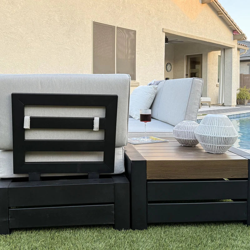 Sophia & William 4-Piece Outdoor Patio Conversation Set with Woodgrain Side Table - Perfect for Backyard, Garden, Poolside Relaxation and Entertaining Guests