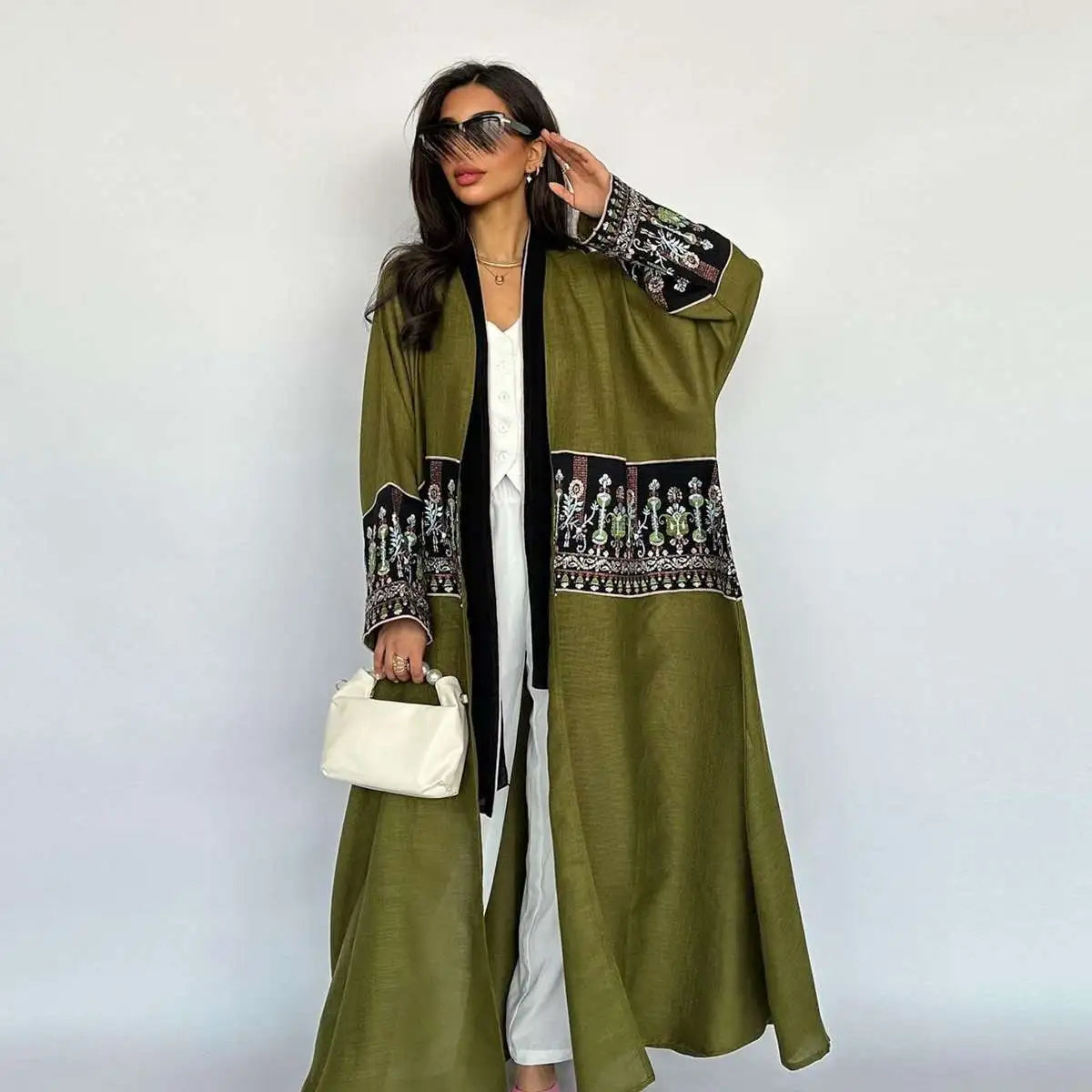 Elegant Modest Fashion Embroidery Cardigan Open Abaya Dress for Women - Perfect for Prayer, Mosque Wear & Special Occasions