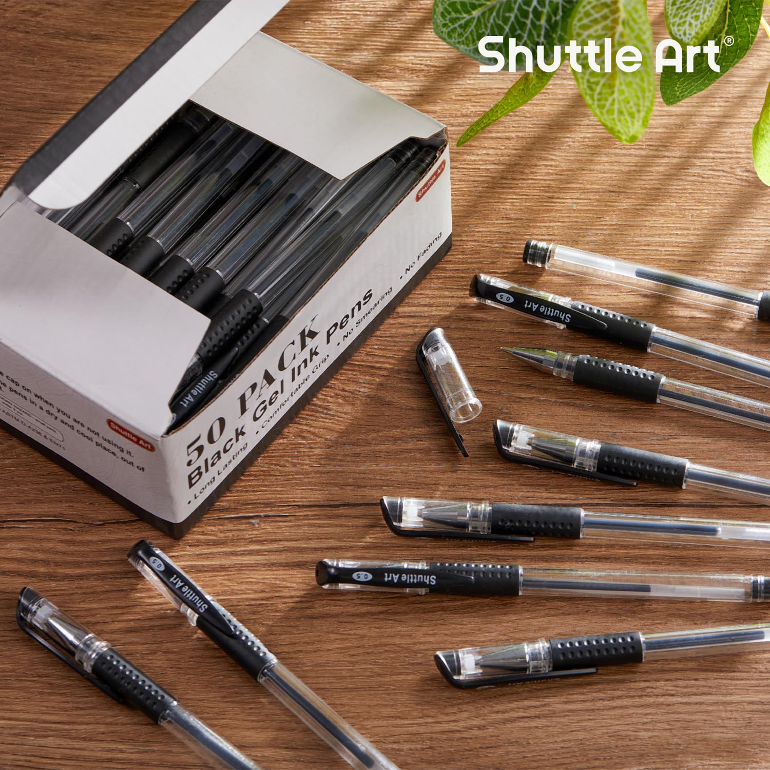 Shuttle Art Black Gel Pens - 50 Pack Fine Point 0.5mm Rollerball Pens with Smooth Writing & Comfort Grip - Bulk Office, School & Home Supplies - Perfect for Note Taking, Journaling & Art Projects