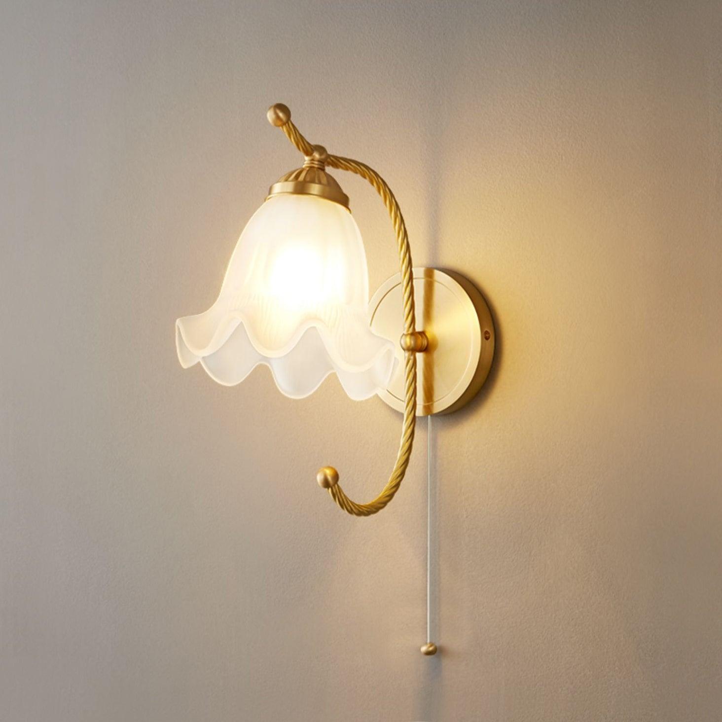 Vintage Brass Gooseneck Wall Sconce - Curved Glass Shade for Bedroom, Hallway & Porch Lighting - Antique Style Fixture with Adjustable Arm