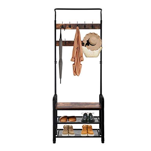 Rustic Industrial Coat Rack Hall Tree with Shoe Bench - Entryway Organizer with Hooks & Storage Shelf for Hallway, Bedroom & Living Room - Easy Assembly Home Furniture for Small Spaces & Apartment Entryways