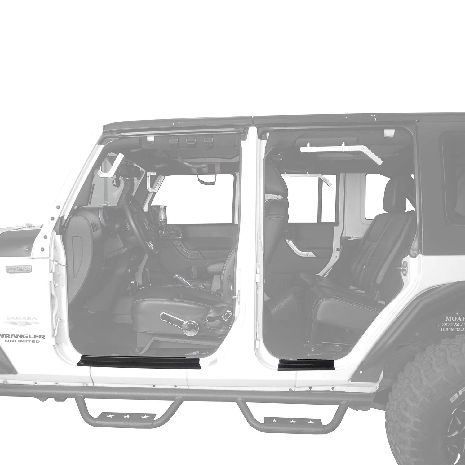 Hooke Road Wrangler JK Door Sill Entry Guard Black Thresholds Kit - Compatible with Jeep JK Wrangler Unlimited 4-Door 2007-2018 Models - Durable Protection Against Scratches & Dents for Off-Road Adventures & Daily Driving