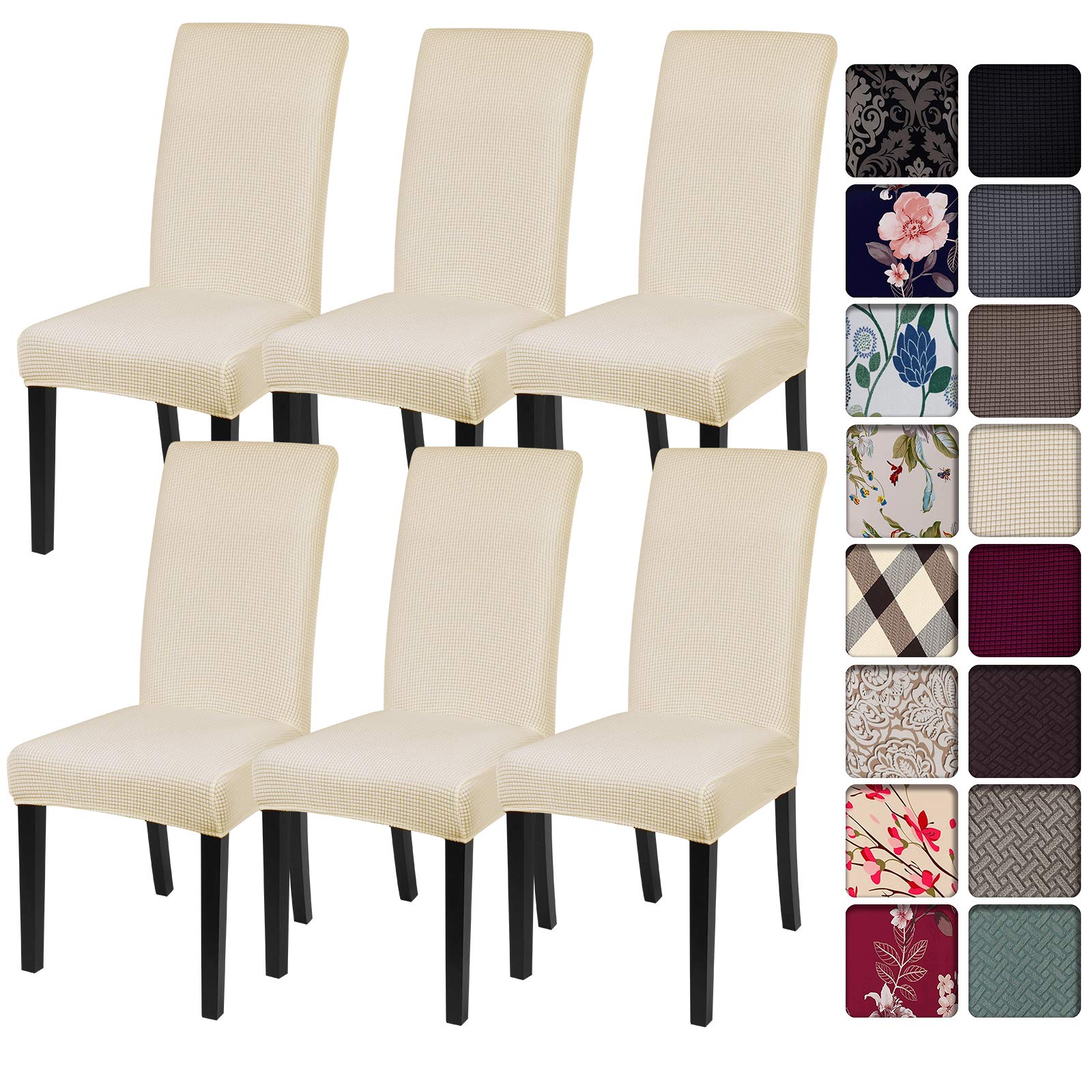 Stretch Jacquard Dining Chair Covers Set of 6 - Washable Spandex Slipcovers for Parsons Chairs, Seat Protectors for Kitchen, Hotel, Banquet & Wedding (Beige) | Elegant Home Decor & Event Seating Solution