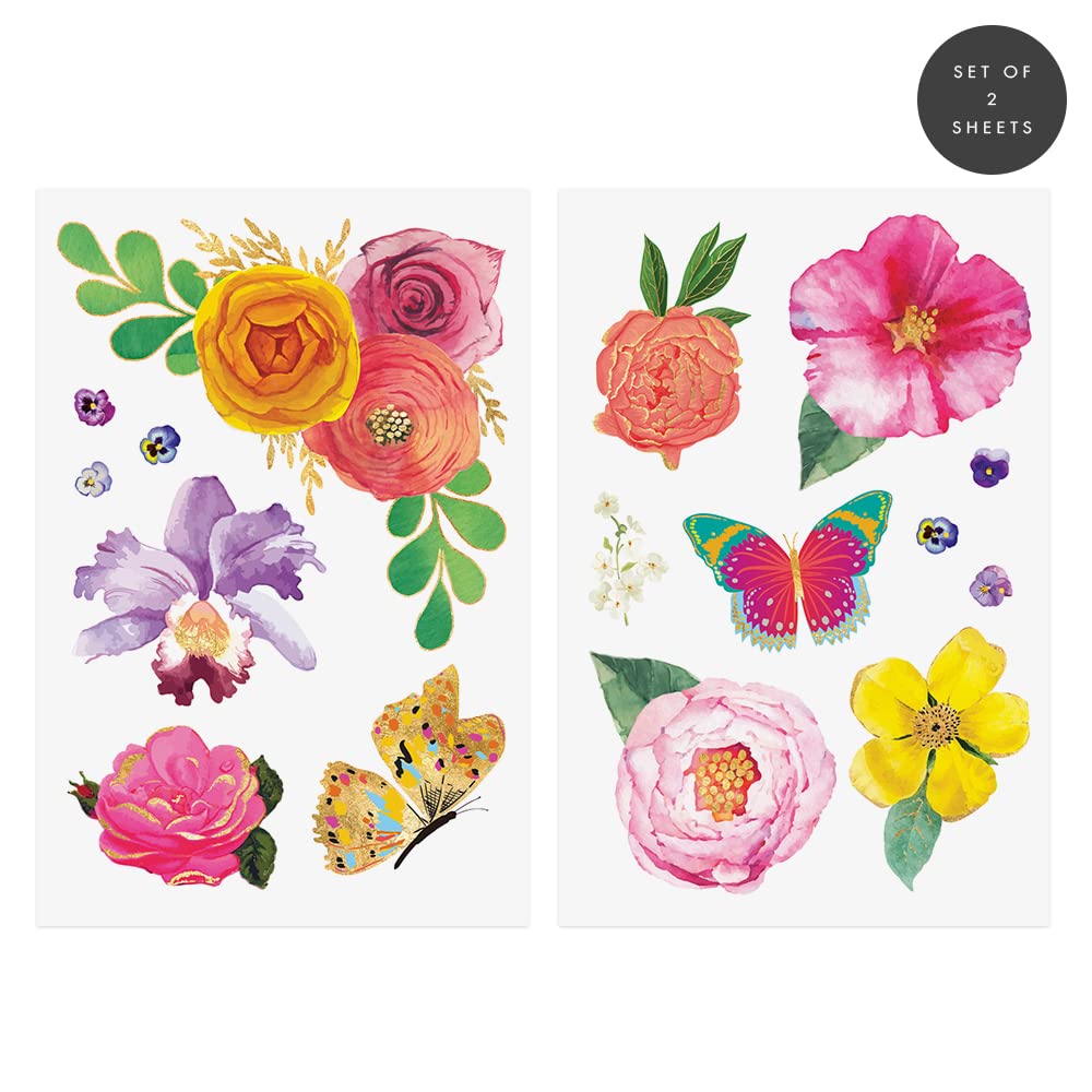 Premium Metallic Temporary Tattoos - 2 Mini Sheets with 9+ Waterproof Foil Tattoos (Flower, Butterfly & Neon Designs) | Perfect for Parties, Festivals & Body Art