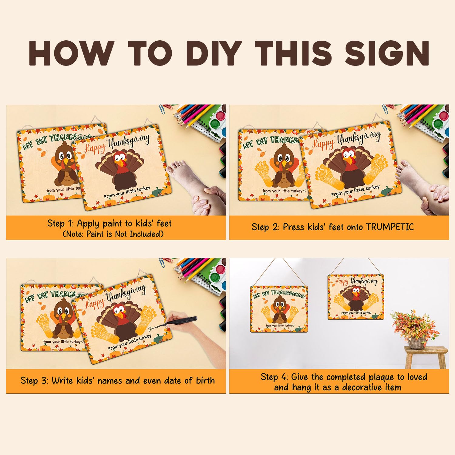 DIY Baby's First Thanksgiving Footprint Sign - Newborn Fall Keepsake, Holiday Milestone Card for Boys & Girls - Perfect Baby Shower Gift & New Mom Present - Great for Thanksgiving Decor, Nursery Display & Family Memory Preservation