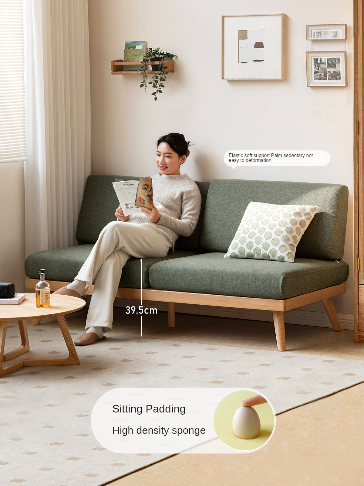 Premium Beech Solid Wood Upholstered Sofa - Comfortable & Durable Living Room Furniture for Relaxing & Entertaining