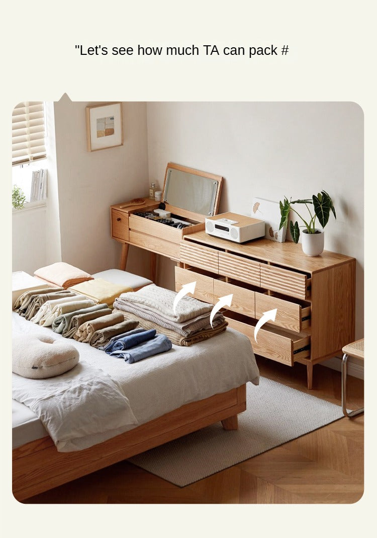 Solid Oak Wood 8-Drawer Storage Cabinet - Large Capacity for Bedroom, Living Room & Office Organization