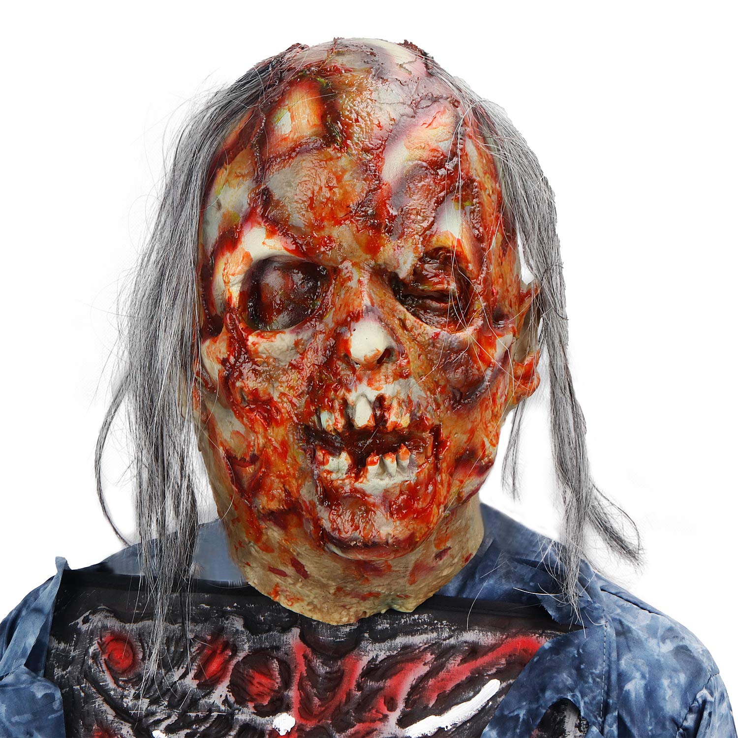 Scary Walking Dead Zombie Head Mask - Latex Halloween Costume for Adults - Creepy Horror Bloody Mask - Perfect for Halloween Parties, Haunted Houses & Cosplay