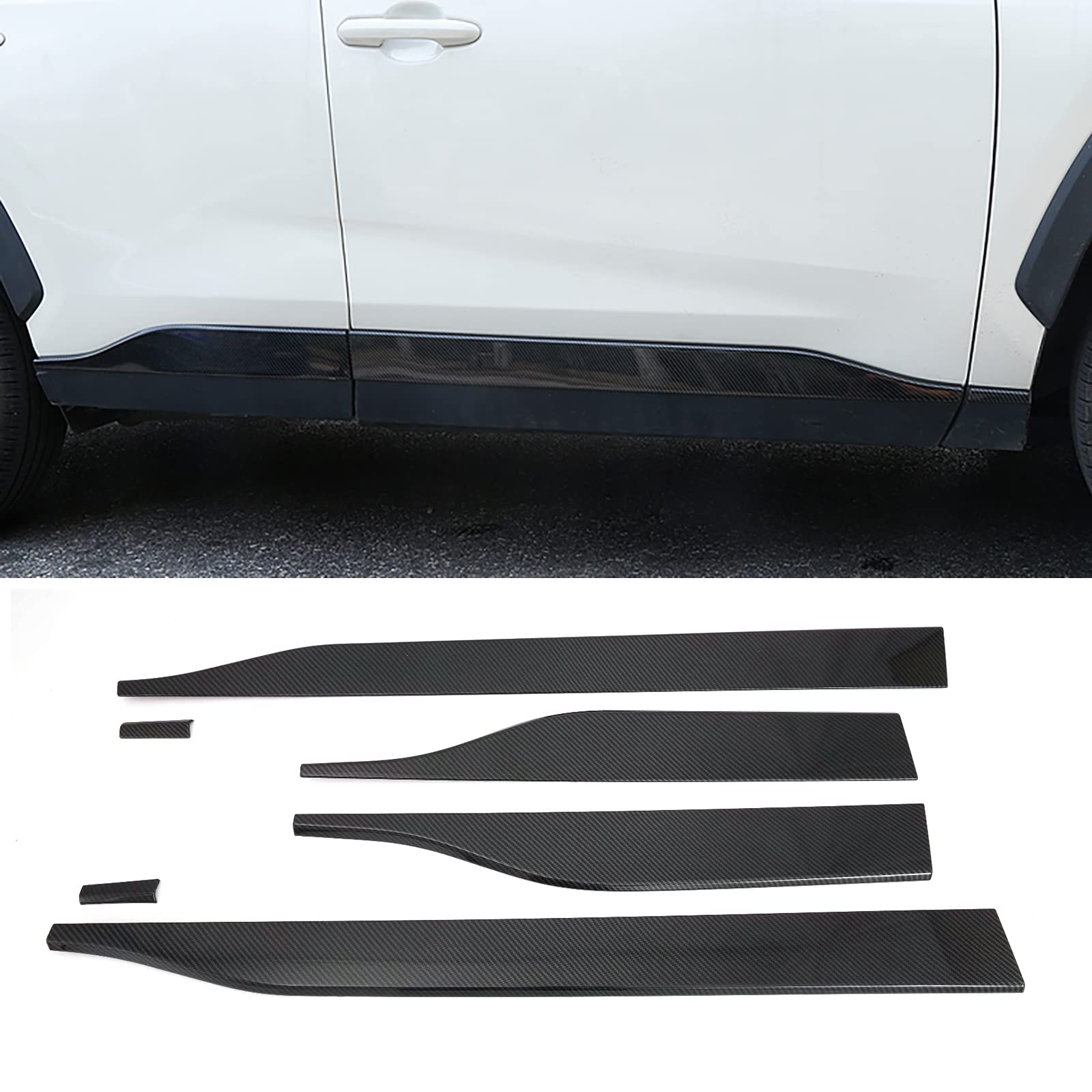 Premium ABS Carbon Fiber Style Side Door Body Molding Trim Kit for Toyota RAV4 (2019-2024) - 6-Piece Exterior Decoration Strips for Enhanced Style & Protection - Perfect for Off-Roading, Urban Driving & Car Shows