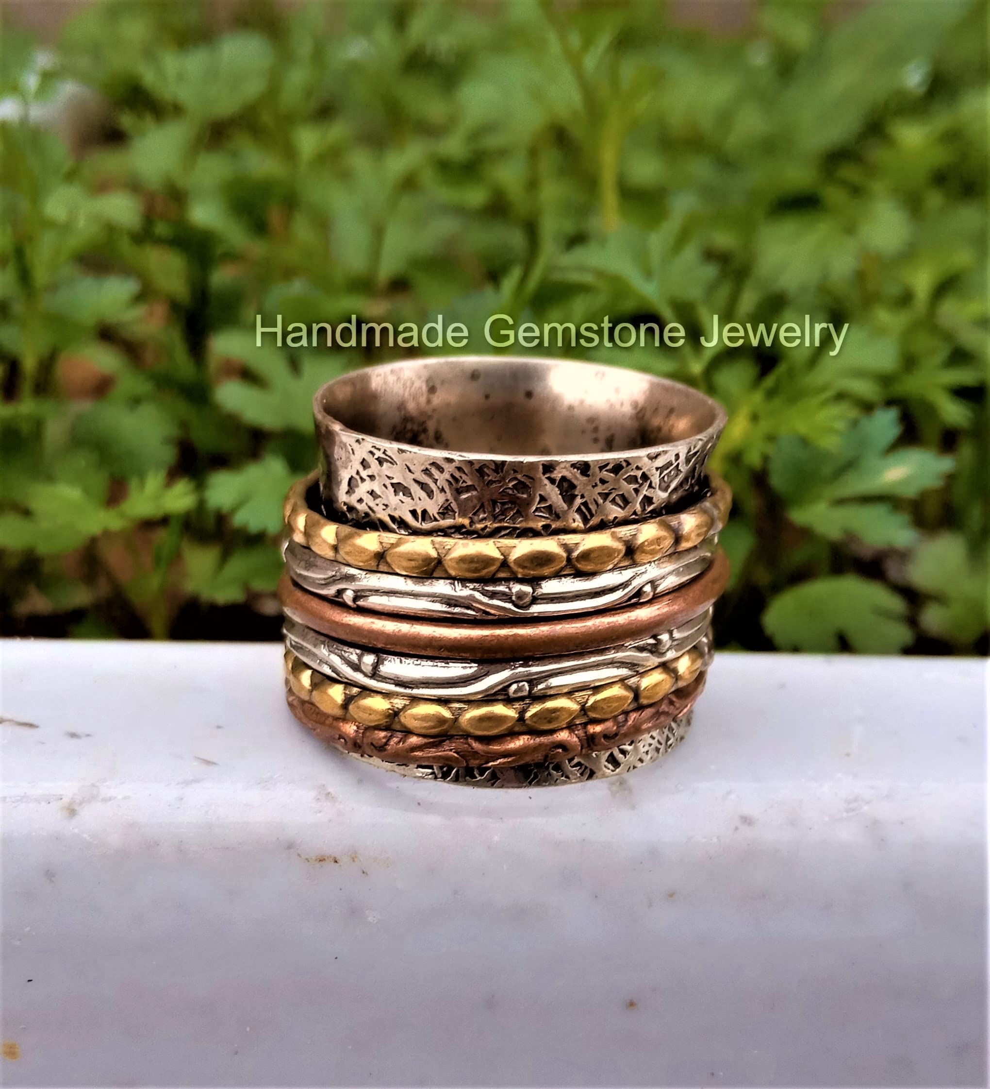 925 Sterling Silver Spinner Ring for Men & Women - Three-Tone Meditation Fidget Ring for Anxiety Relief, Stress Relief, and Focus - Perfect for ADHD, Thumb Ring, and Everyday Wear