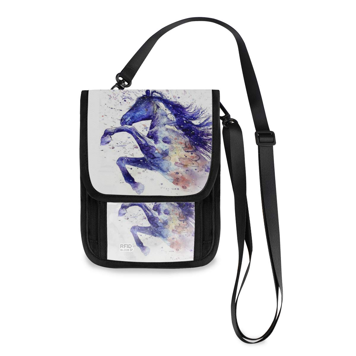RFID Blocking Travel Neck Wallet - Watercolor Horse Unicorn Passport Holder for Women & Men, Waterproof Credit Card Keychain Crossbody Wallet - Perfect for Airports, Vacations & Secure Travel Accessories