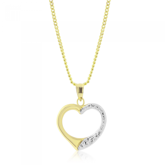 9ct Two Tone Gold Diamond Cut Open Heart Pendant Necklace - Elegant Jewelry Gift for Women, Perfect for Valentine's Day, Anniversary & Special Occasions