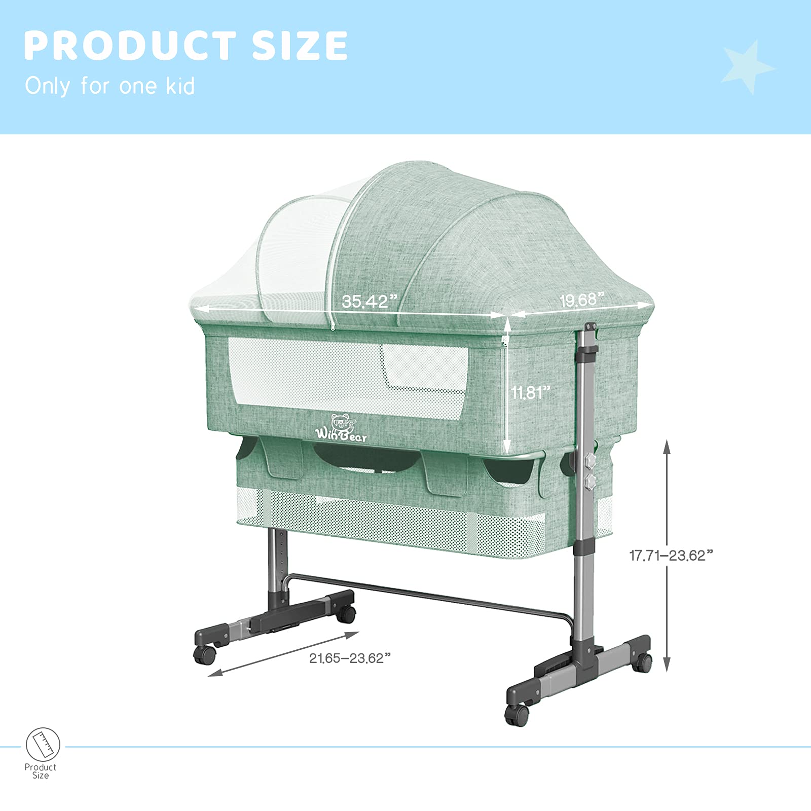 Portable Baby Bassinet with Adjustable Height & Breathable Mesh - Removable Canopy, Compact Design for Nursery & Travel - ASTM Certified for Newborn to Toddler (Green) - Perfect for Home, Daycare & Family Trips