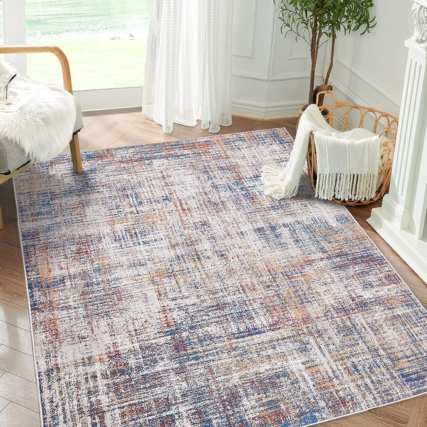 Jinchan 4x6 Abstract Distressed Red Rug - Non-Slip Washable for Bedroom & Living Room