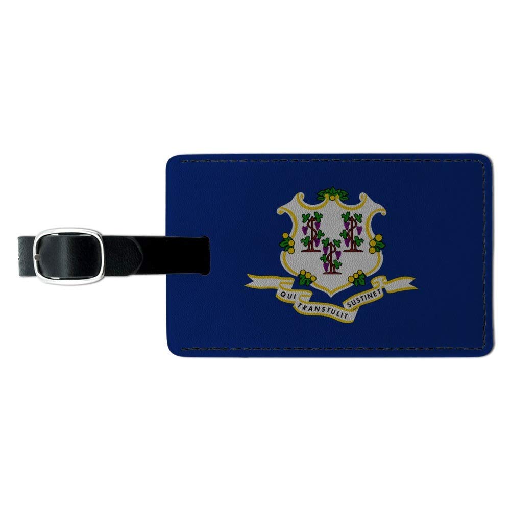 Connecticut State Flag Leather Luggage Tag - Rectangle ID Card Holder for Suitcases & Carry-On Bags | Perfect for Travel Identification & Personalized Gift