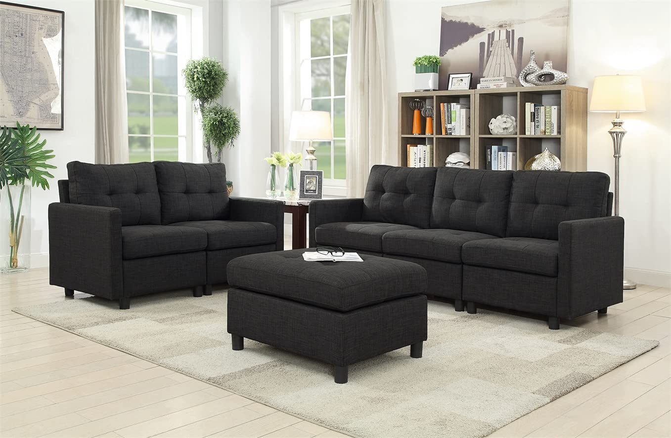 Modular Sectional Sofa Ottoman Bench - Dark Grey Footstool for Living Room & Entryway | Perfect for Relaxing, Extra Seating & Home Decor
