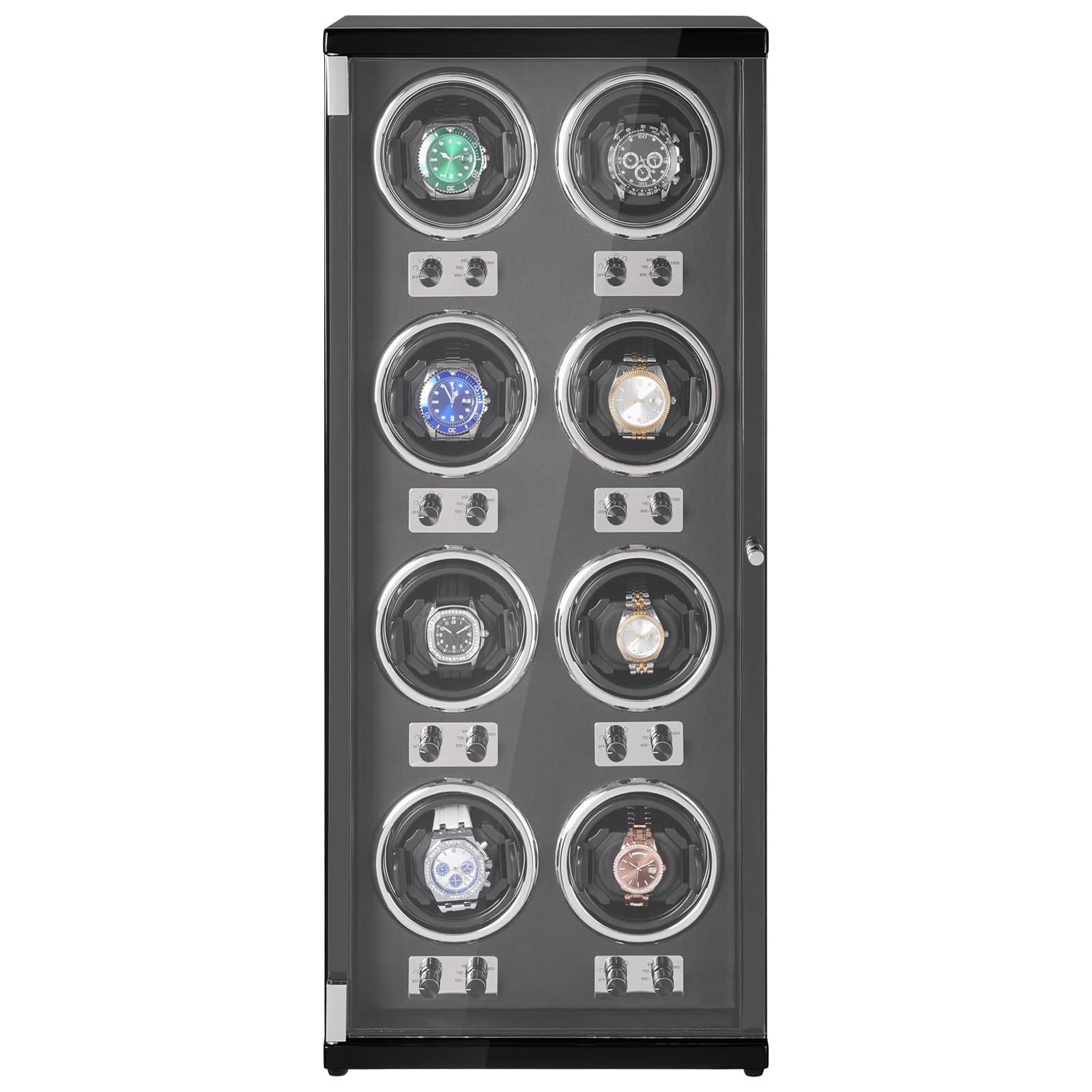 VEVOR 8 Watch Winder Box for Automatic Watches - Quiet Japanese Motor, LED Light, Adjustable Speed & Direction - Perfect for Rolex, Omega Luxury Watch Storage & Display (Black) | Home Office & Travel Use