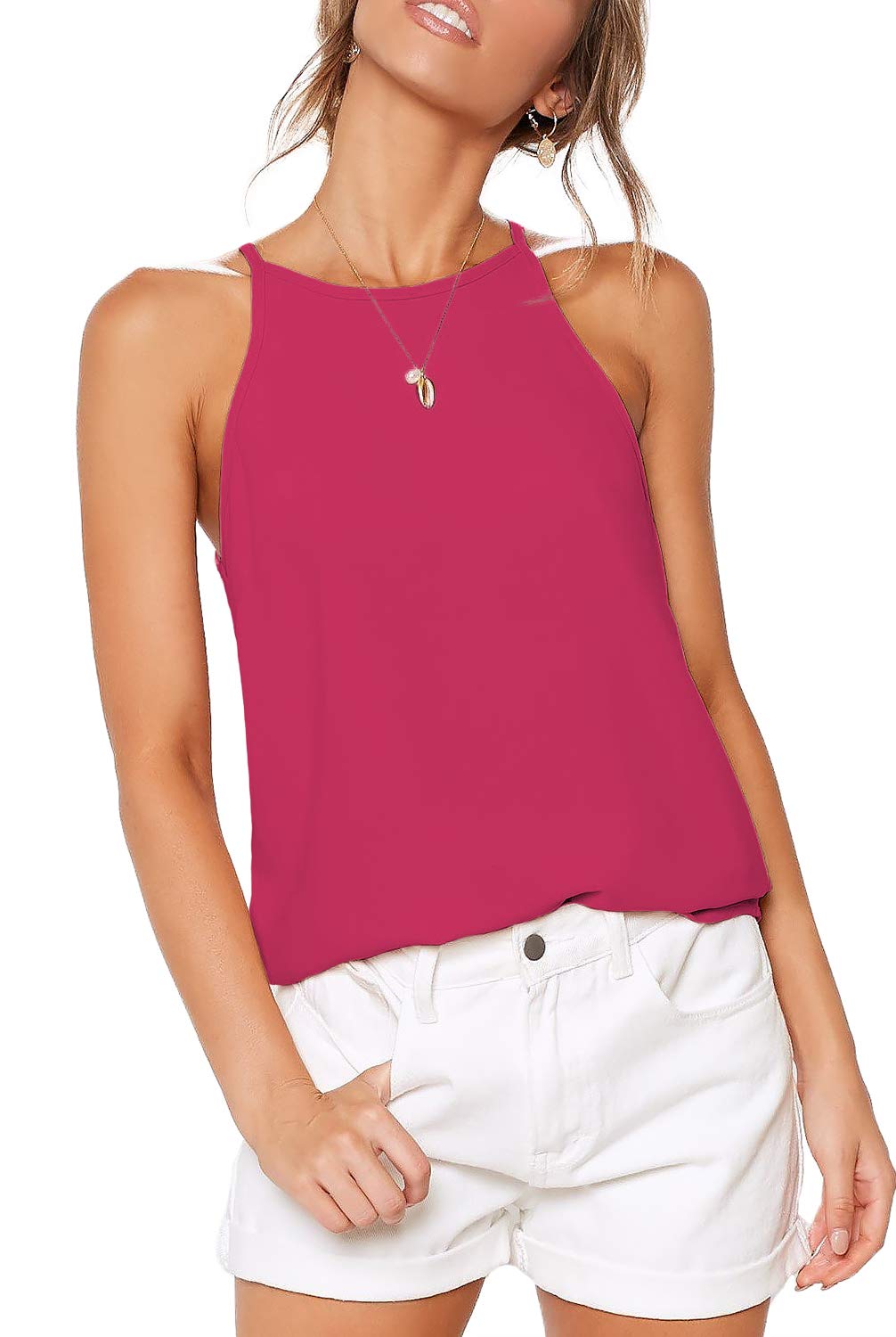 THANTH Women's Halter Tops - Sleeveless Summer Tank Top with High Neck & Adjustable Straps - Casual Cami Tee for Beach, Yoga, and Everyday Wear