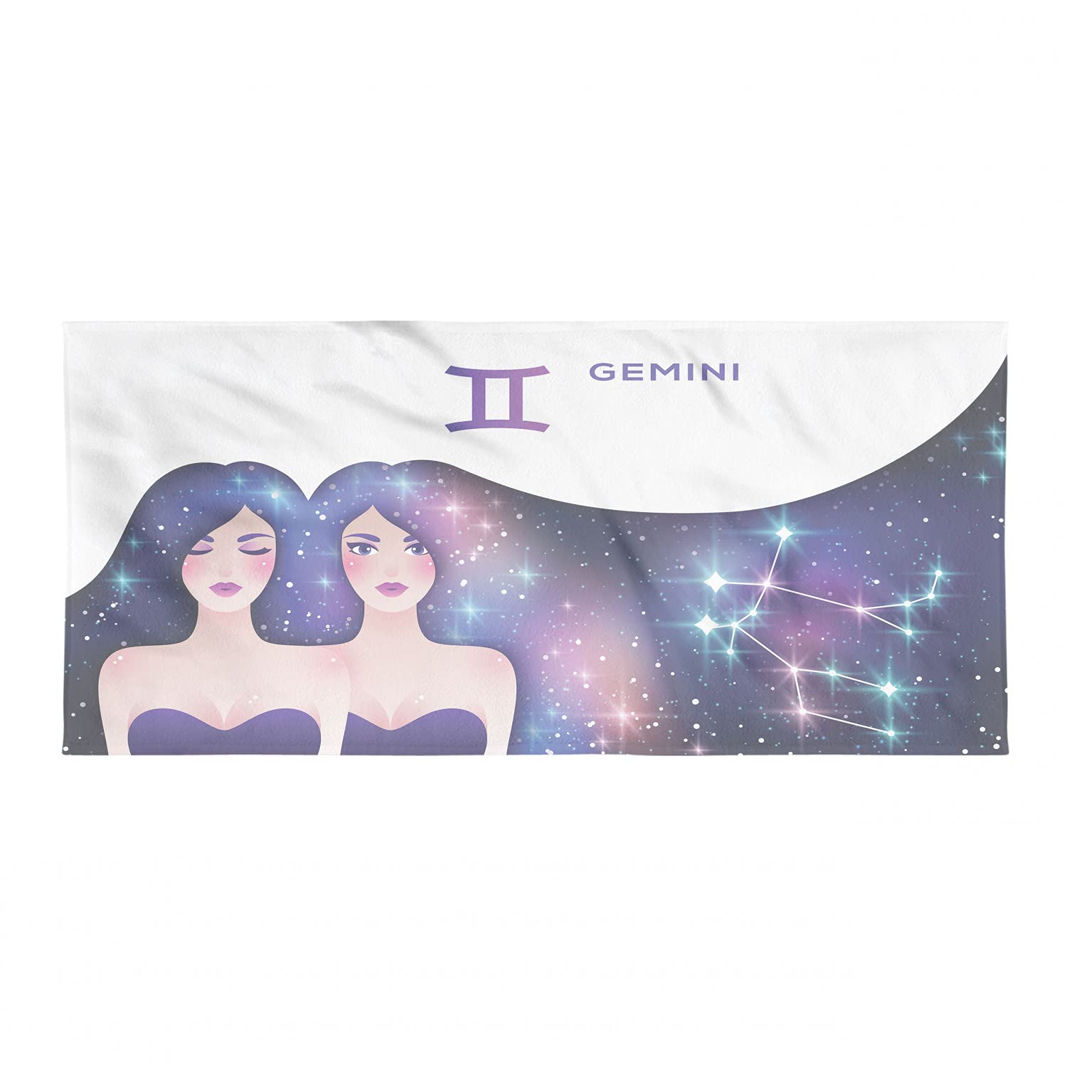 Ambesonne Celestial Backpacking Towel - Gemini Zodiac Twin Girls & Constellation Design, Quick Dry Soft Absorbent Microfiber Travel Towel for Camping, Hiking, Beach, Yoga & Gym - Violet & Multicolor