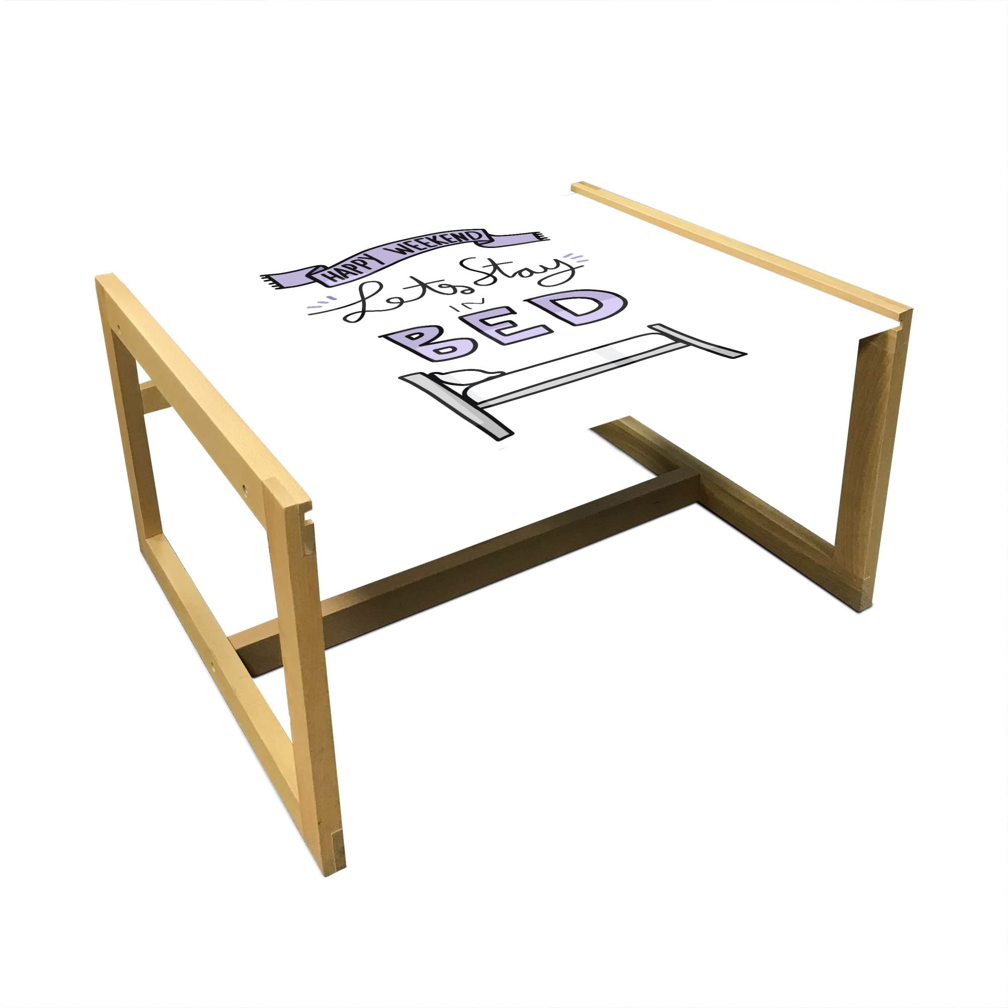 Ambesonne Happy Weekend Let's Stay in Bed Coffee Table - Purple Grey Acrylic Glass Center Table with Wooden Frame for Office, Dorm, Living Room - Perfect for Relaxing Weekends & Cozy Home Decor