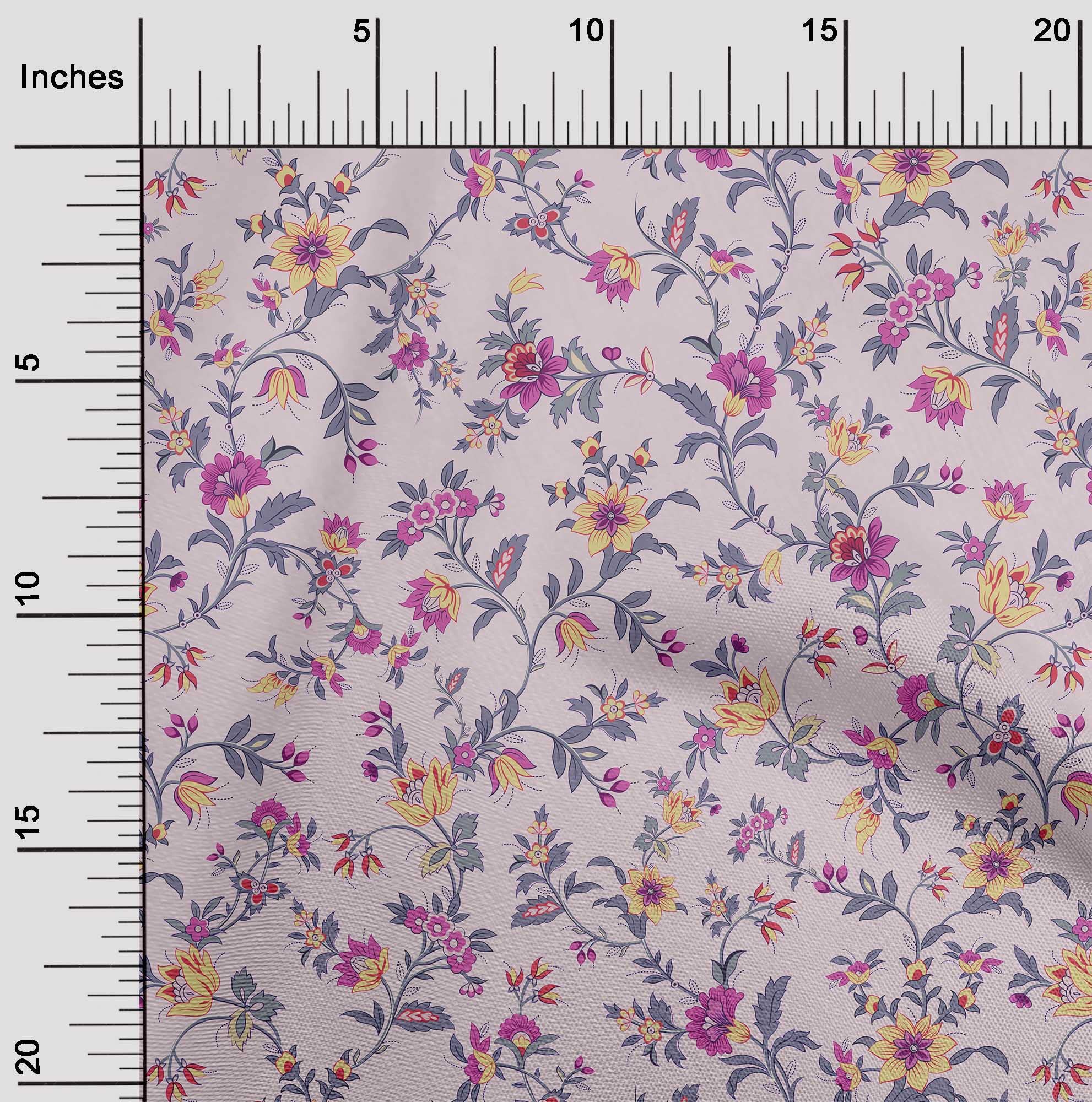 oneOone Polyester Spandex Light Pink Jacobean Floral Print Fabric by The Yard - 56 Inch Wide Dress Material for DIY Clothing, Home Decor & Craft Projects