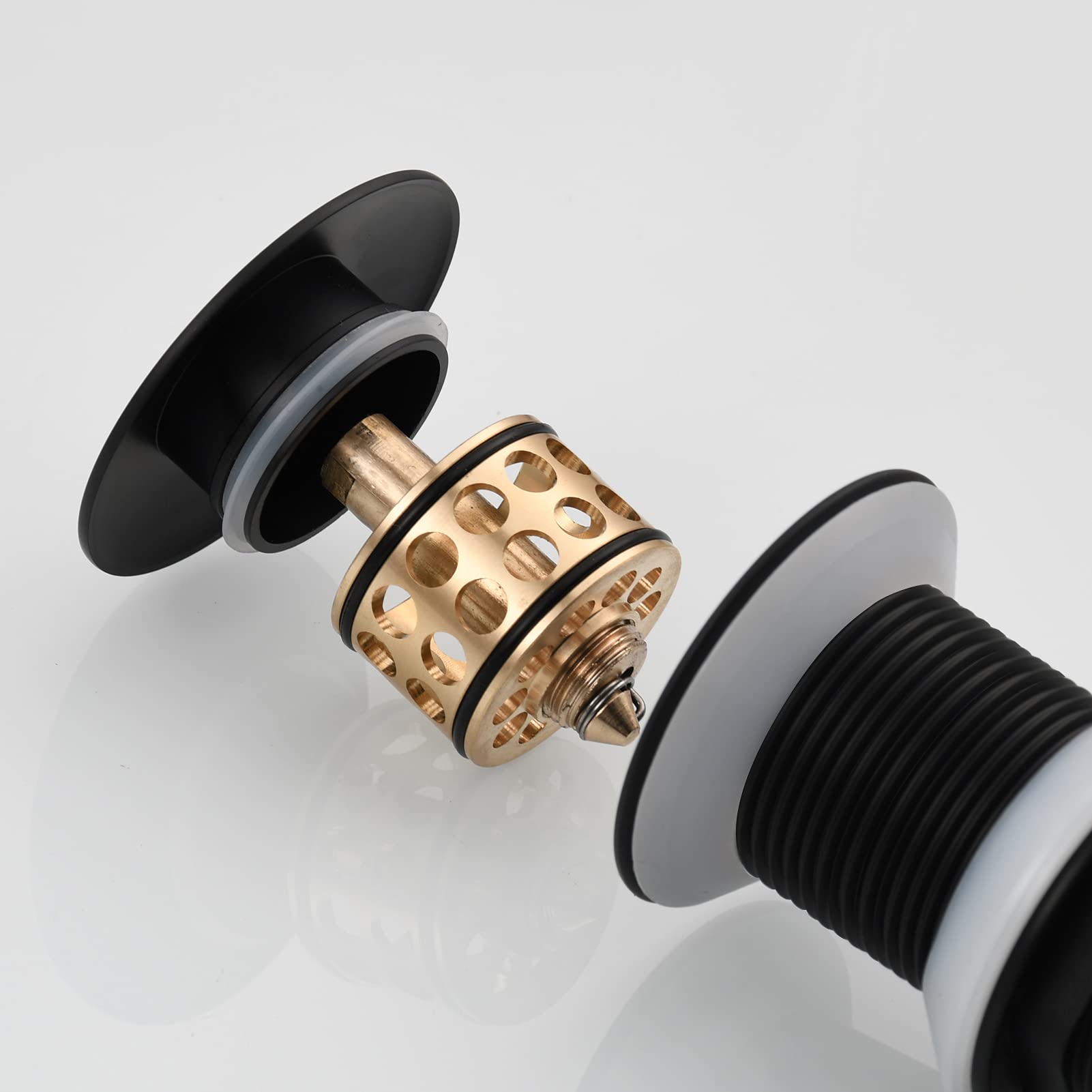 Premium Brass Pop-Up Sink Drain with Removable Strainer - No Overflow Bathroom Drain Stopper for Vessel & Vanity Sinks - Black Finish - Ideal for Kitchen & Bathroom Sink Installation