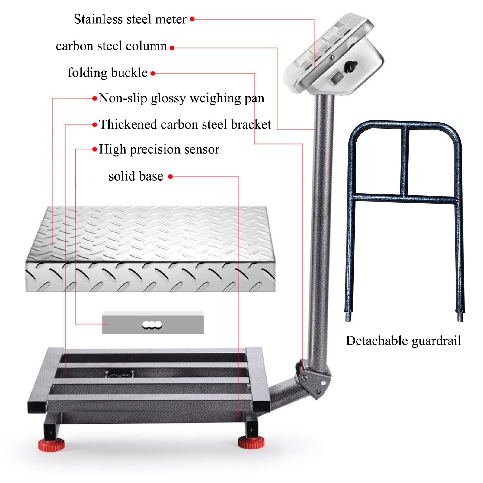 660LB Heavy Duty Digital Platform Scale with Removable Guardrail - Industrial Floor Scale for Shipping, Mailing & Logistics - Accurate Weighing in LB/KG - Perfect for Warehouses, Post Offices & Commercial Use