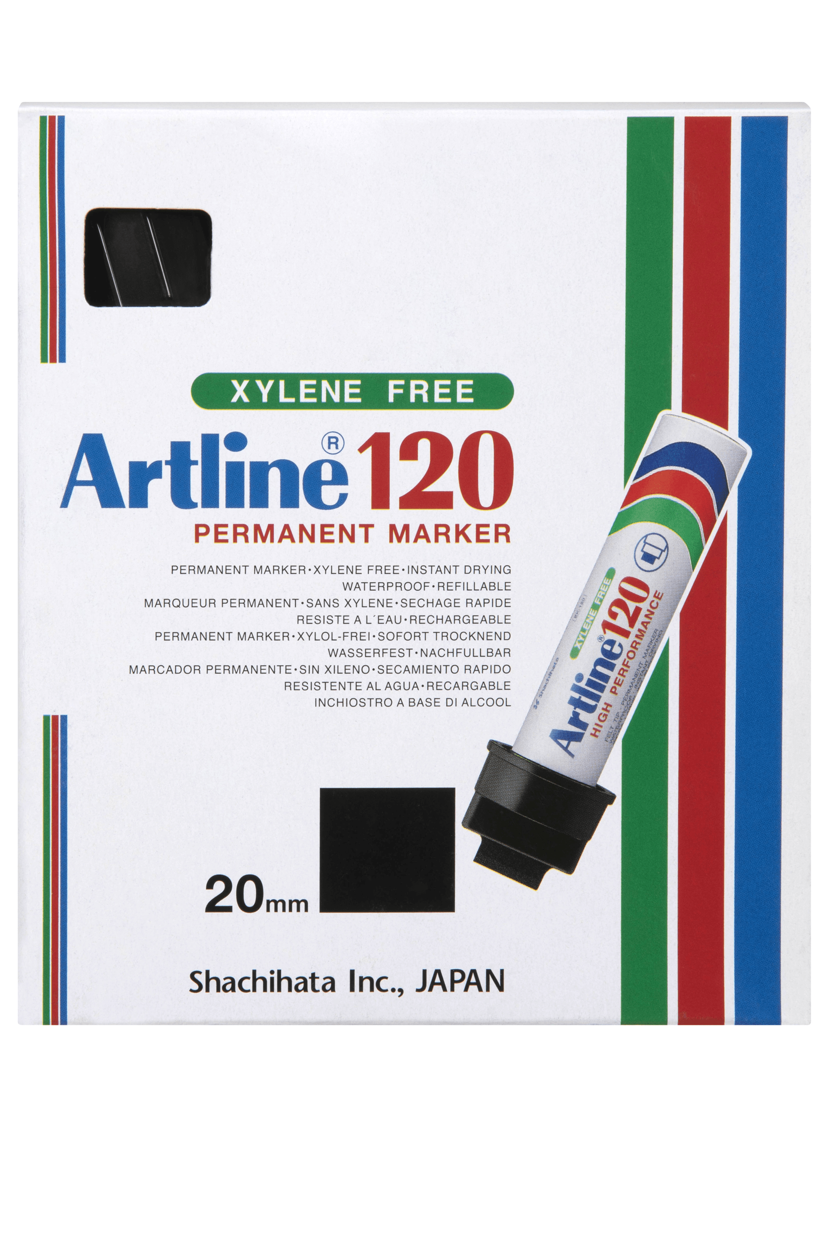 Artline 120 Permanent Marker - 20mm Wedge Nib, Black Ink (6-Pack) - Ideal for Labeling, Crafts, and Industrial Use