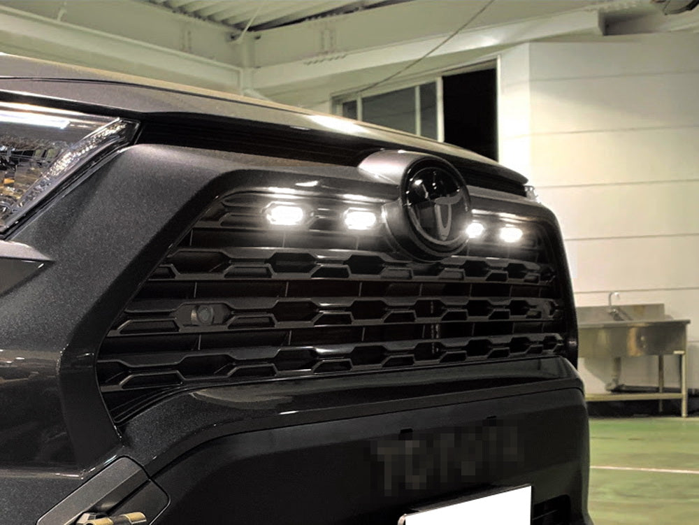 4-Piece Smoked TRD Style Front Grille with White LED Lighting Kit for 2019-2023 Toyota RAV4 - Upgrade Your Off-Road Look & Nighttime Visibility for Adventure Driving