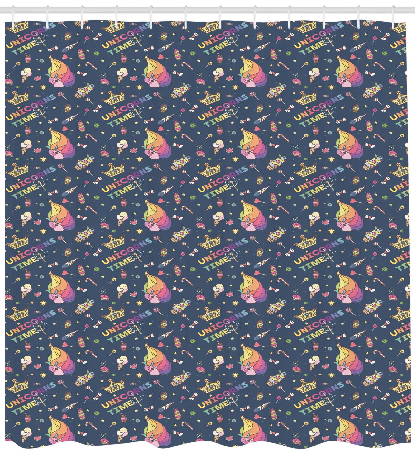 Ambesonne Cartoon Unicorn Shower Curtain - Rainbow Maned Horse Design with Minimalist Text, 69x70 Inch Waterproof Fabric Bathroom Decor Set with Hooks - Perfect for Kids' Bathroom, Nursery or Fantasy Themed Home Decor
