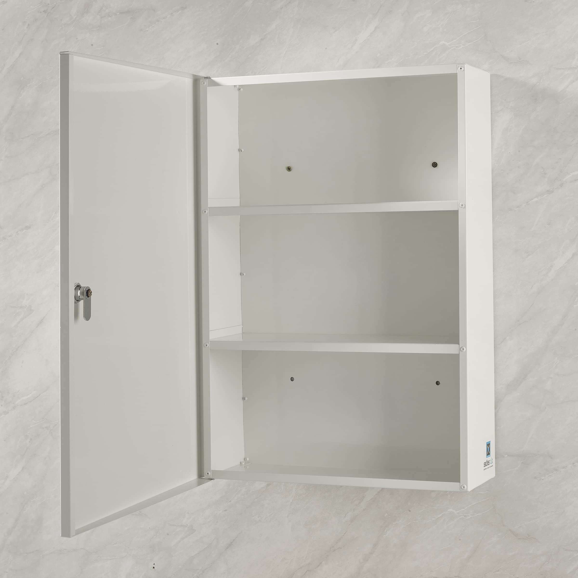 Lockable Metal Medicine Storage Cabinet - Extra Large Wall Mounted First Aid Cabinet with Child-Proof Lock for Bathroom, Home or Office - White | Secure Medical Supply Organizer for Family Safety & Emergency Preparedness